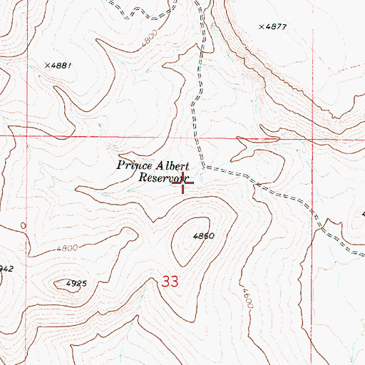 Topographic Map of Prince Albert Reservoir, OR