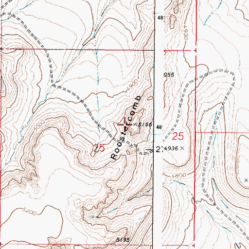 Topographic Map of Roostercomb, OR