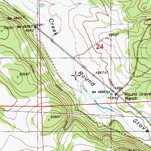 Topographic Map of Round Grove, OR