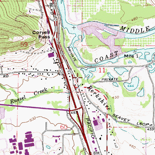 Topographic Map of Russel Creek, OR