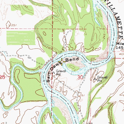 Topographic Map of Sam Daws Bend, OR