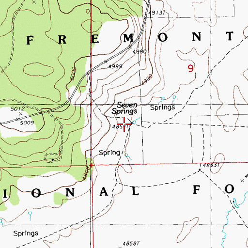 Topographic Map of Seven Springs, OR