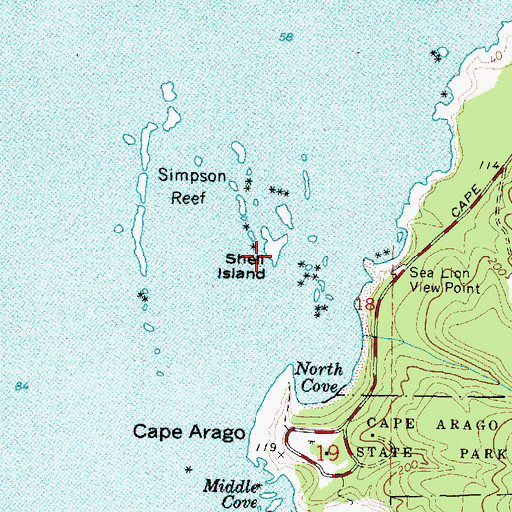 Topographic Map of Shell Island, OR