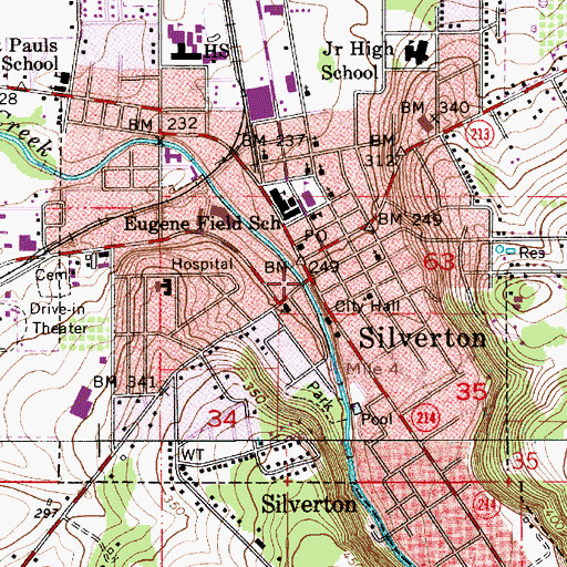 Topographic Map of Silverton, OR
