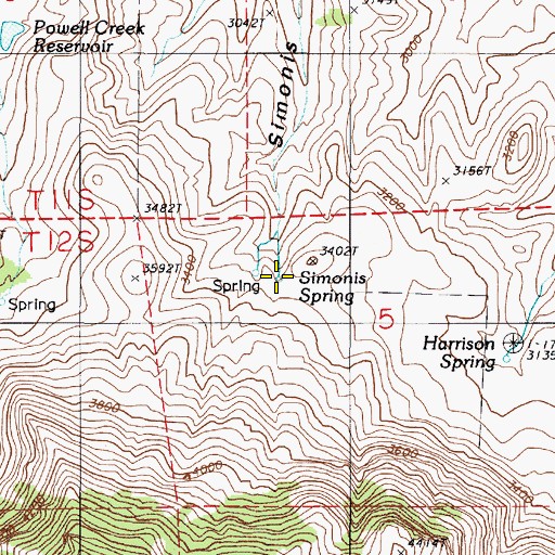 Topographic Map of Simonis Spring, OR
