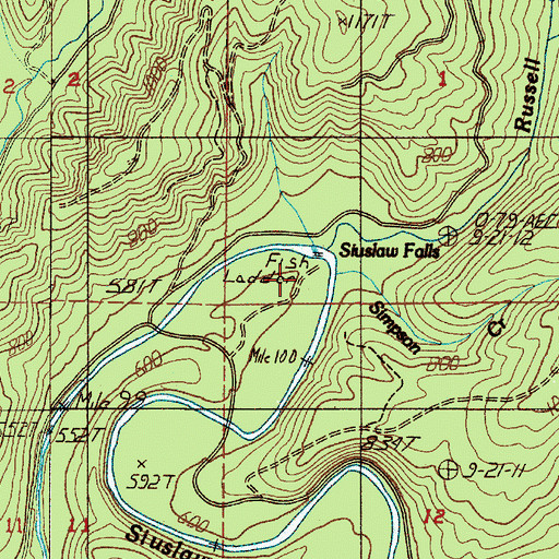Topographic Map of Siuslaw Falls, OR