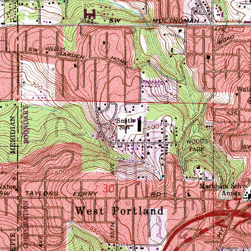Topographic Map of Smith Elementary School (historical), OR