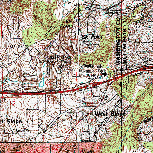 Topographic Map of Sunset Hills Memorial Park, OR