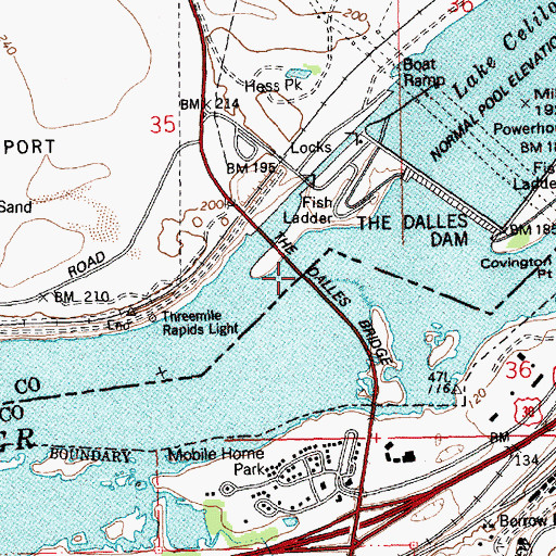 Topographic Map of The Dalles Bridge, OR