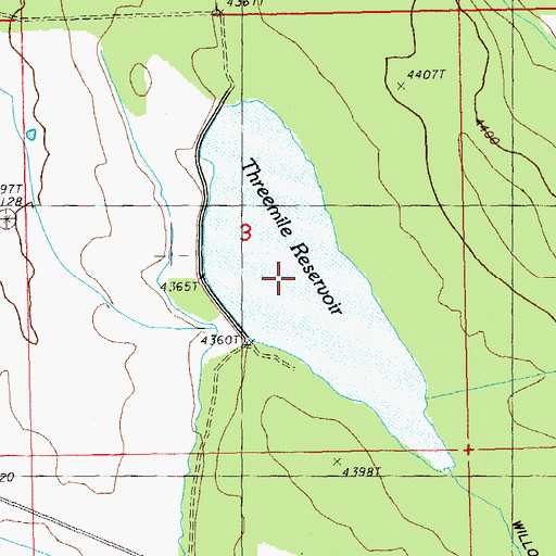 Topographic Map of Threemile Reservoir, OR