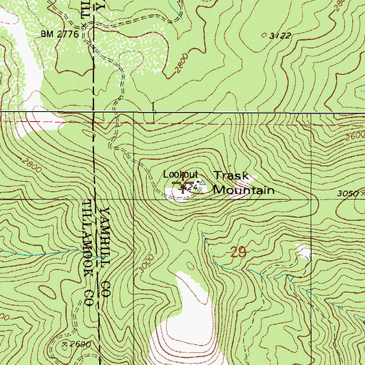 Topographic Map of Trask Mountain, OR