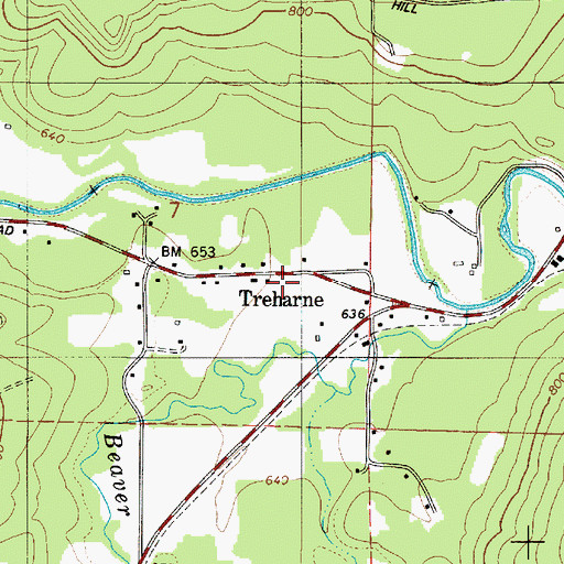 Topographic Map of Treharne, OR