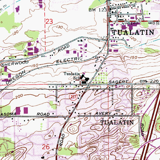 Topographic Map of Tualatin Elementary School, OR
