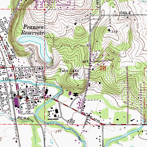 Topographic Map of Twin Oaks Cemetery, OR
