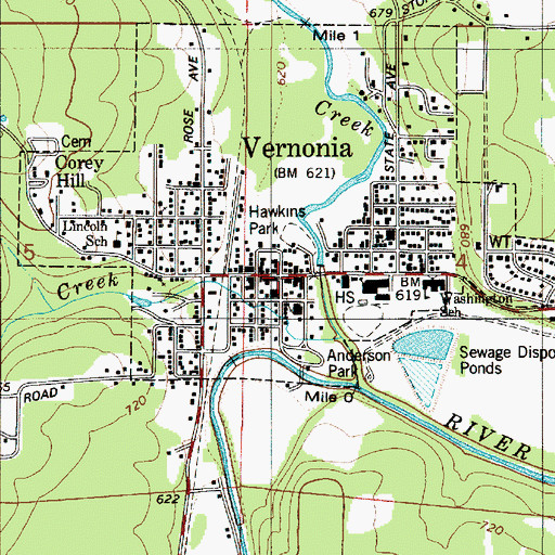 Topographic Map of Vernonia, OR