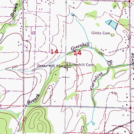 Topographic Map of Greenhill Cemetery, AL