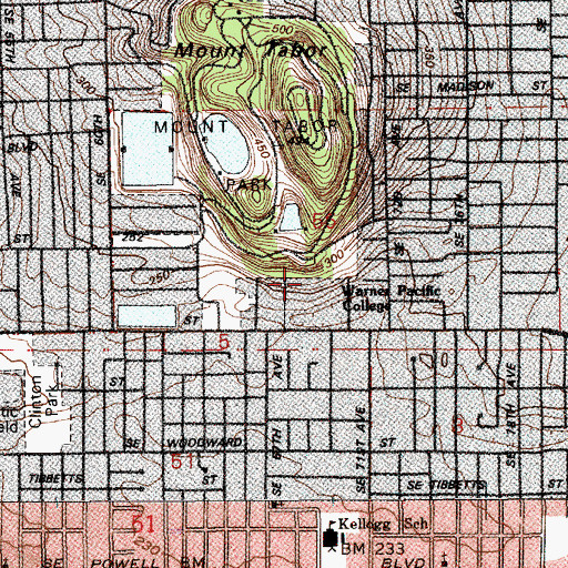 Topographic Map of Warner Pacific College, OR