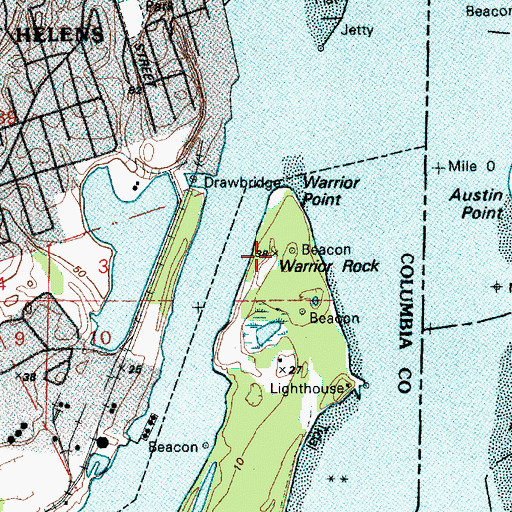 Topographic Map of Warrior Rock, OR