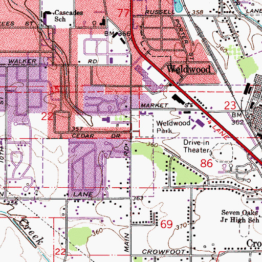 Topographic Map of Weldwood Park, OR