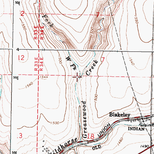 Topographic Map of West Fork Greasewood Creek, OR