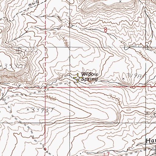 Topographic Map of Widow Spring, OR