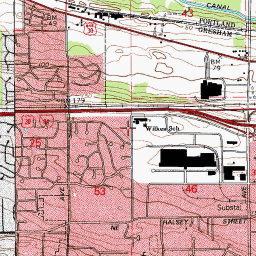 Topographic Map of Wilkes Elementary School, OR