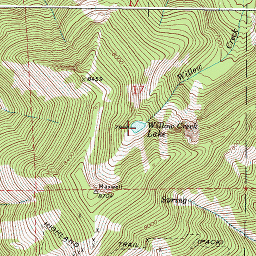 Topographic Map of Willow Creek Lake, OR