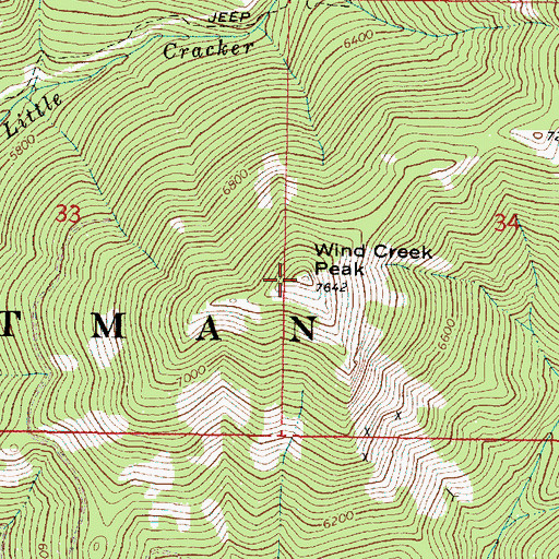 Topographic Map of Wind Creek Peak, OR