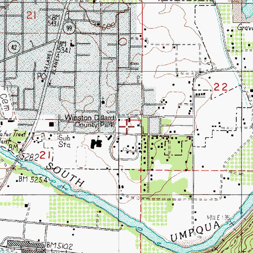 Topographic Map of Winston Dillard County Park, OR