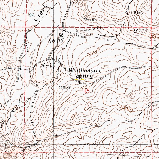 Topographic Map of Worthington Spring, OR