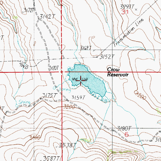 Topographic Map of Crow Reservoir, OR