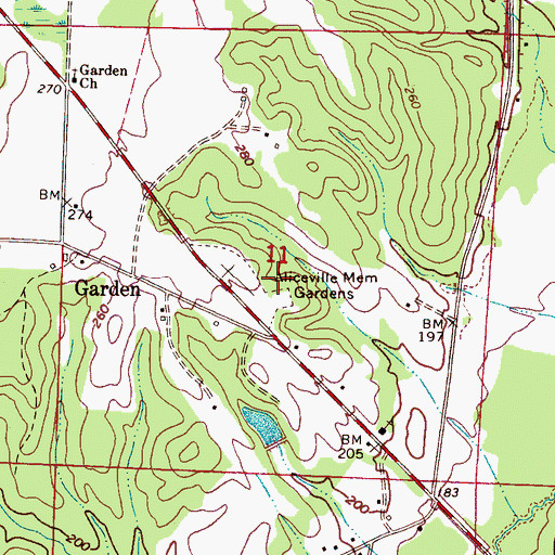 Topographic Map of Aliceville Memorial Gardens, AL