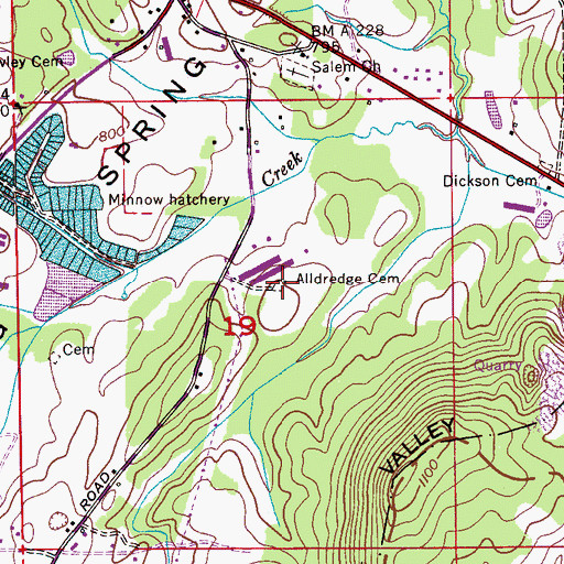 Topographic Map of Alldredge Cemetery, AL