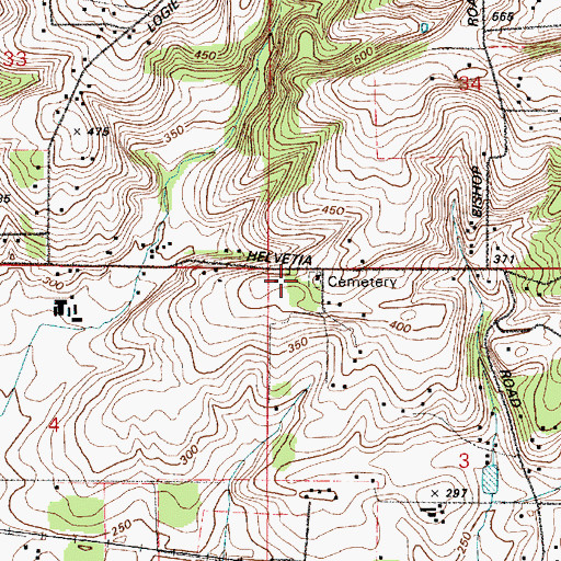Topographic Map of Helvetia Cemetery, OR
