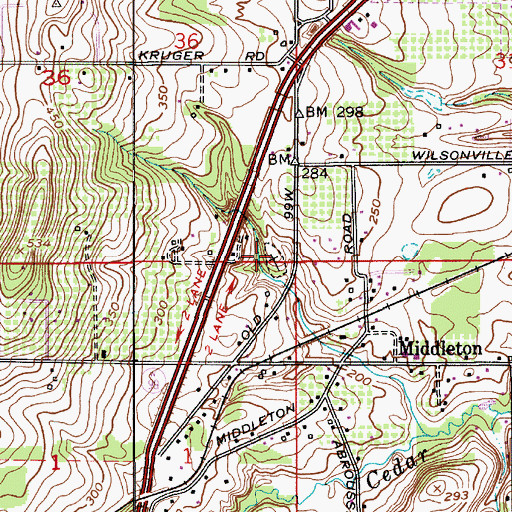 Topographic Map of Middleton Cemetery, OR