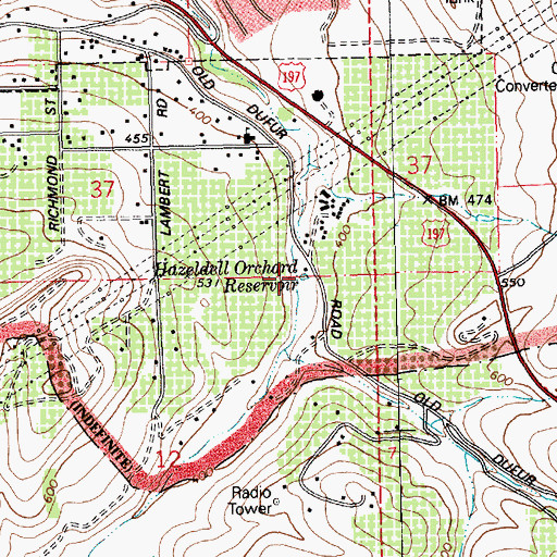 Topographic Map of Hazeldell Orchards Reservoir, OR