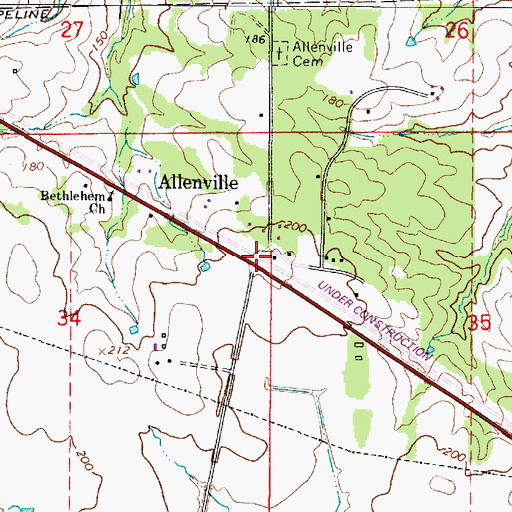 Topographic Map of Allenville, AL
