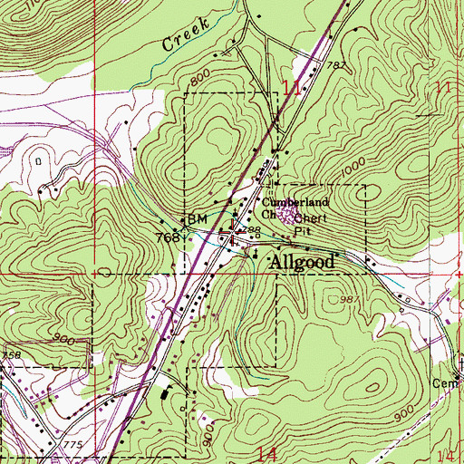 Topographic Map of Allgood, AL