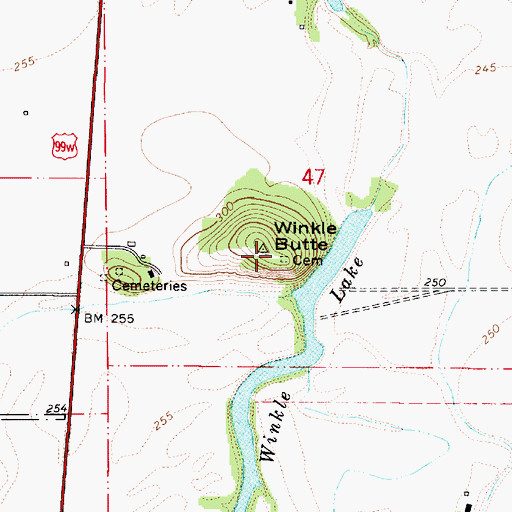 Topographic Map of Butte Cemetery, OR