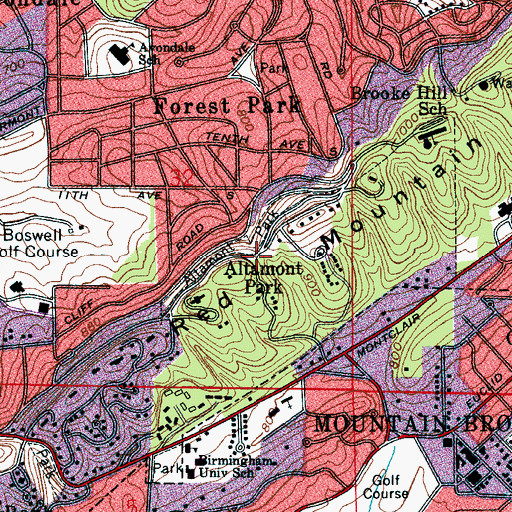 Topographic Map of Altamont Park, AL