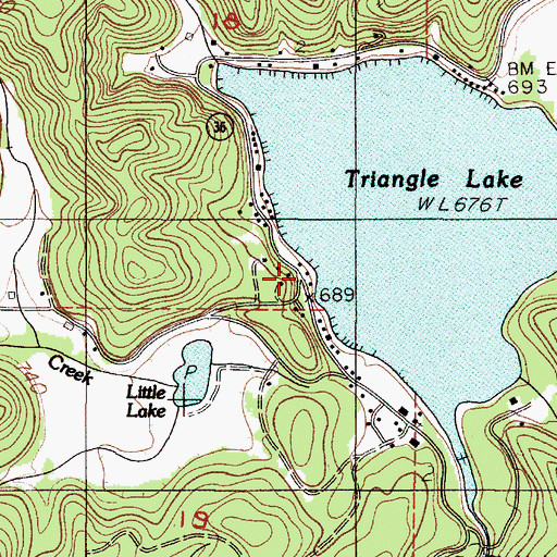 Topographic Map of Triangle Lake, OR