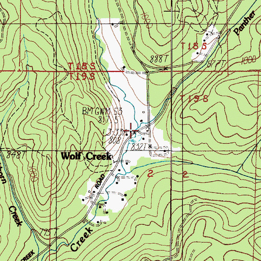 Topographic Map of Wolf Creek, OR