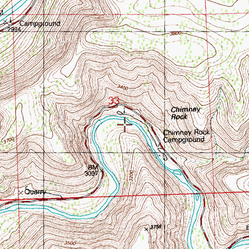 Topographic Map of Chimney Rock Campground, OR