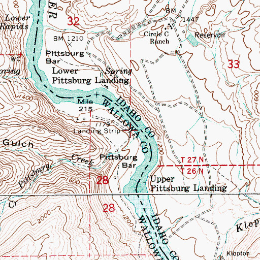 Topographic Map of Middle Pittsburg Rapids, ID