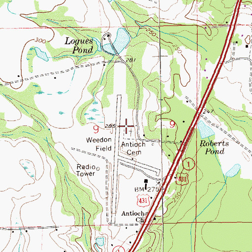 Topographic Map of Antioch Cemetery, AL