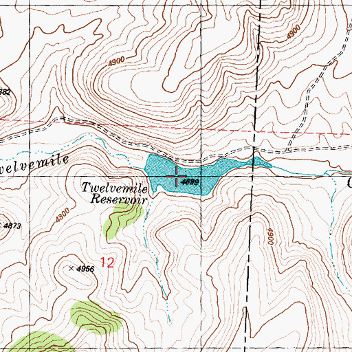 Topographic Map of Twelve Mile Reservoir, OR