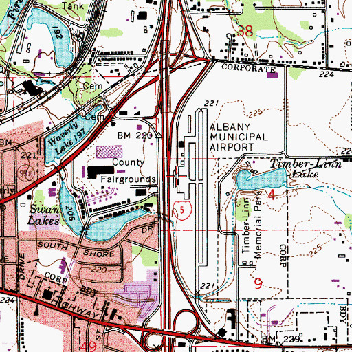 Topographic Map of Albany Municipal Airport, OR