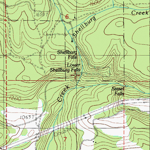 Topographic Map of Lower Shellburg Falls, OR
