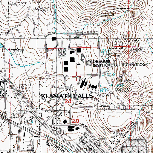 Topographic Map of Merle West Medical Center Helipad, OR