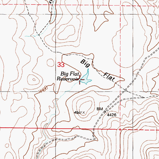 Topographic Map of Big Flat Reservoir, OR